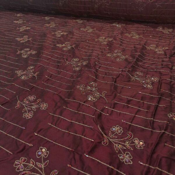 ED 2814 Burgundy Silk Embroidery Fabric