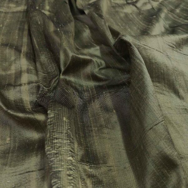 Handmade Dupion BLACK BROWN 100% Silk Fabric - Image 2