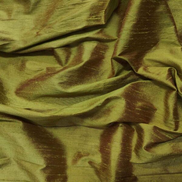 Handmade Dupion GREEN RED 100% Silk Fabric - Image 3