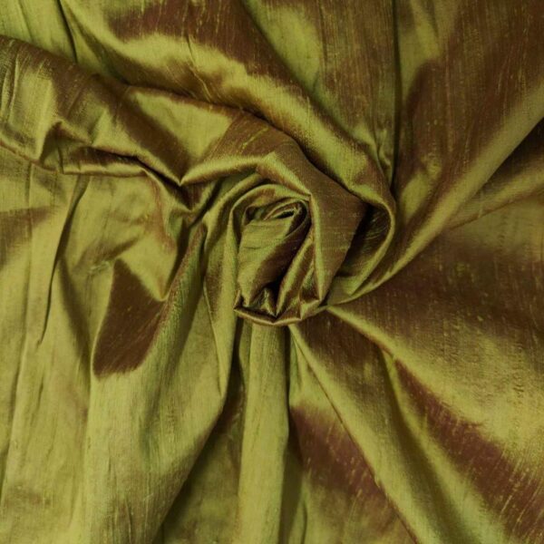 Handmade Dupion GREEN RED 100% Silk Fabric
