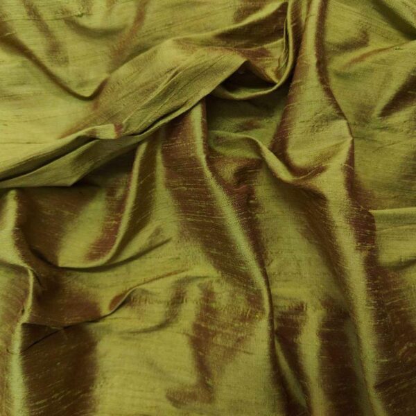 Handmade Dupion GREEN RED 100% Silk Fabric - Image 2