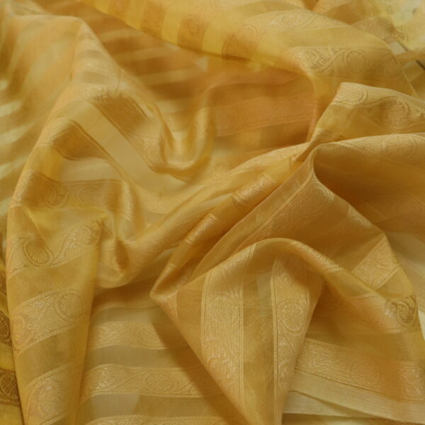 Gold Organza Stripe Silk Fabric - Image 2