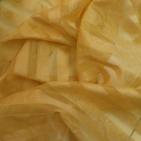 Gold Organza Stripe Silk Fabric - Image 3
