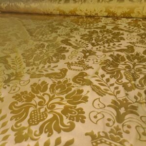 Bird Jacquard-Yellow SILK SATIN STRIPE FABRIC