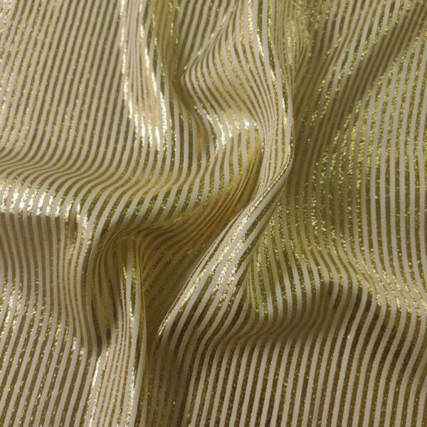 Escada Golden White SILK SATIN STRIPE FABRIC - Image 2